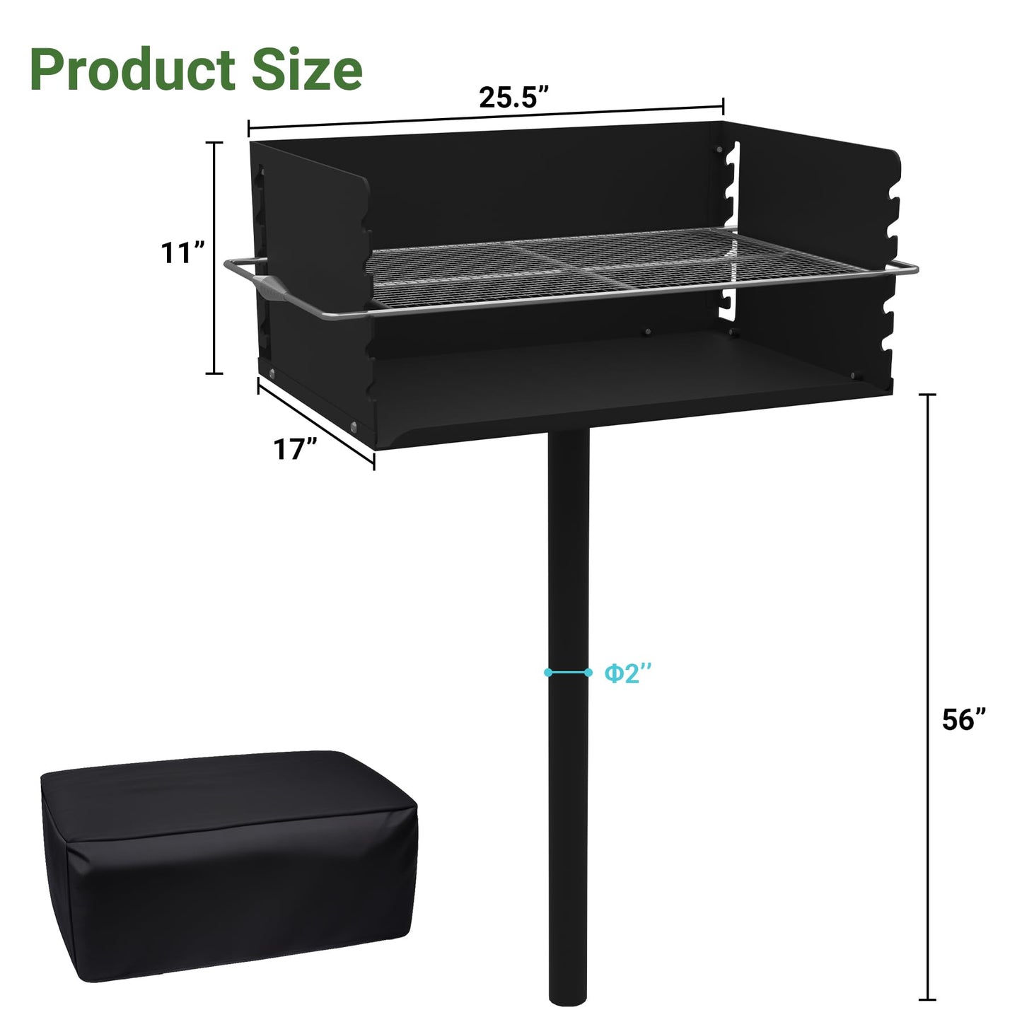 Toriexon Park Grills, 384 Sq. In, Park Style Charcoal Grill, Heavy Duty In Ground Park Grill with Stainless Steel Cooking Grate and Cover for Commercial and Outdoor Cooking 25.5'' L x 17'' W x 11'' H