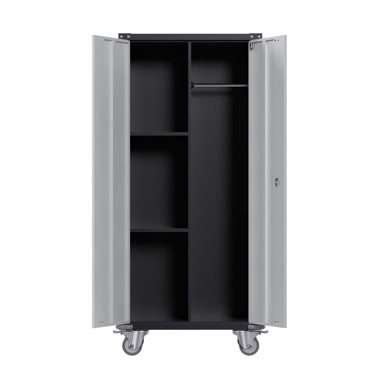 GarveeHome Metal Locker Storage Cabinet with Wheels 71" H with Doors and 2 Shelves Adjustable 4 Adjustable Feet for Home, Garage, Office, Shop