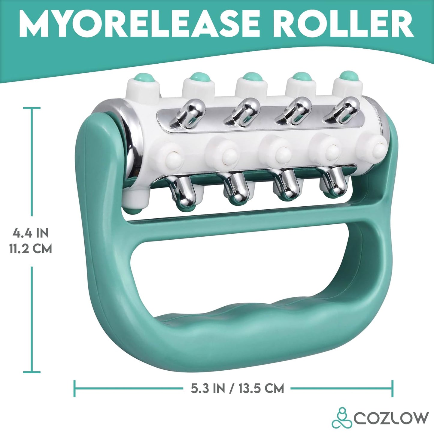 COZLOW - MyoRelease Lymphatic Drainage Massager - Green - Handheld Fascia Release + Scar Tissue Massage Roller for Shoulder, Neck, Belly, Thigh, Leg, Back, Glutes - Helps Reduce Cellulite Appearance