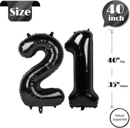 Black Number 21 Balloon - 40 Inch 21st Birthday Decoration for Men & Women | Perfect Party Supplies