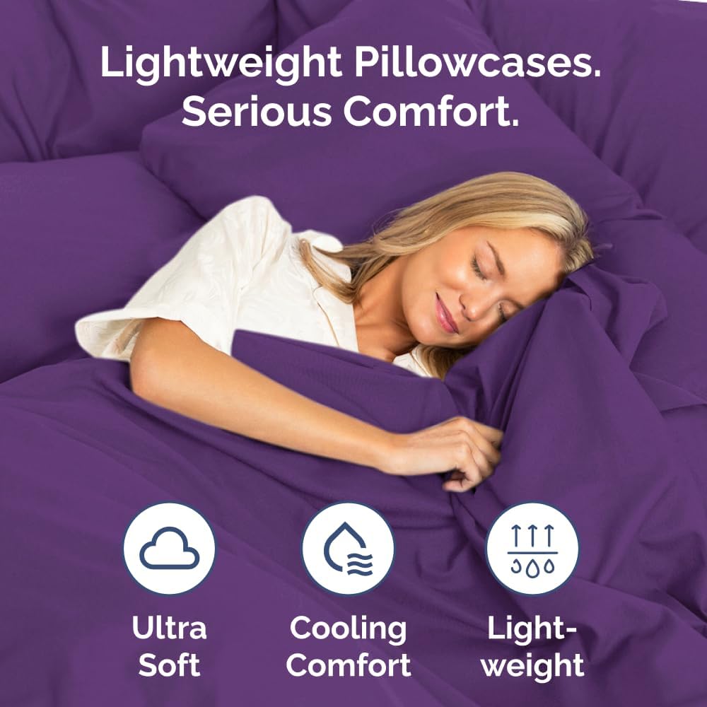 Skiennix Body Pillowcases Set of 2 | 20x54 Soft, Breathable Covers for Side Sleepers - Purple, Machine Washable