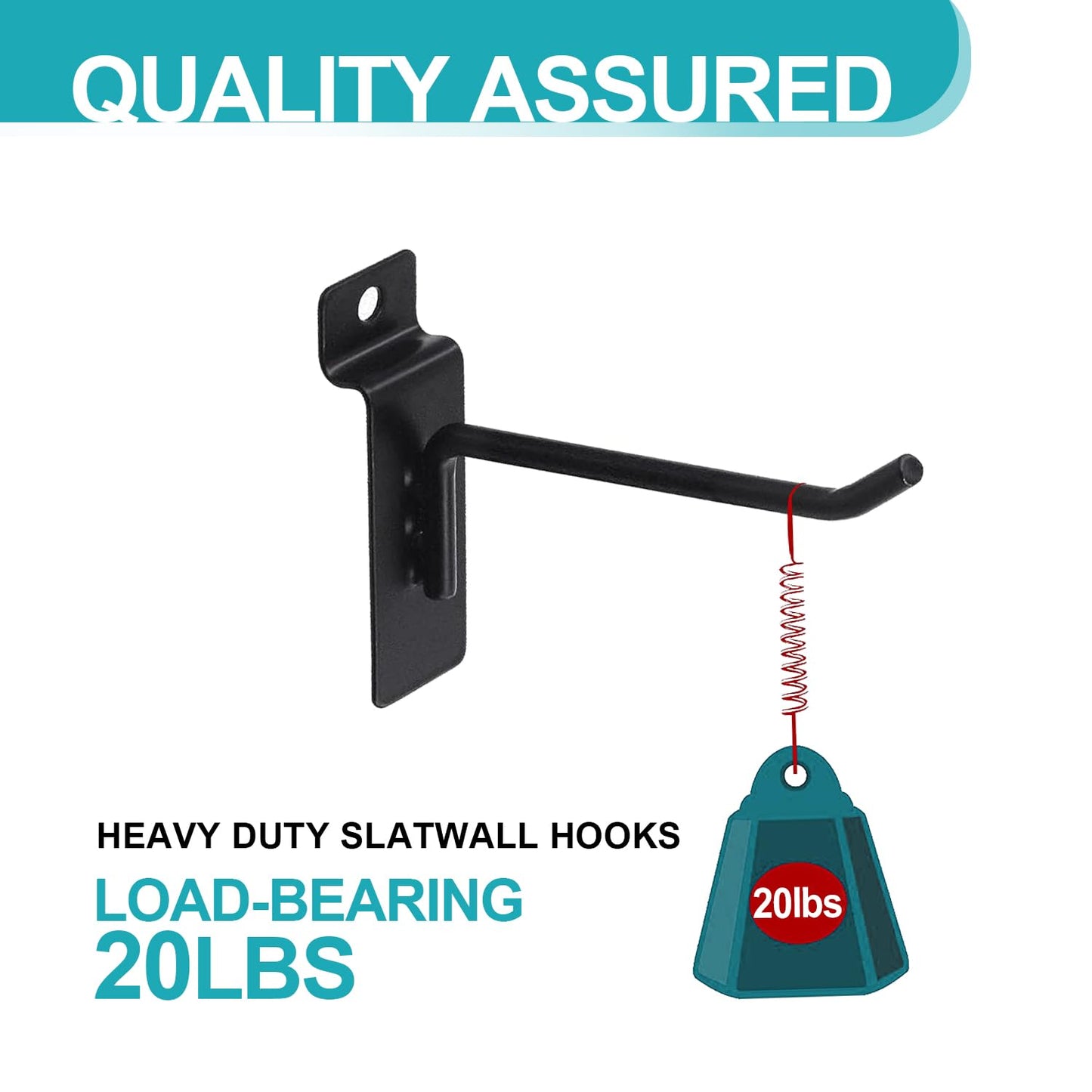 HJW Slatwall Hooks 50 PCS 4 Inch Black Slatwall Accessories Garage Shop Retail Display Heavy Duty Pegboard Gridwall
