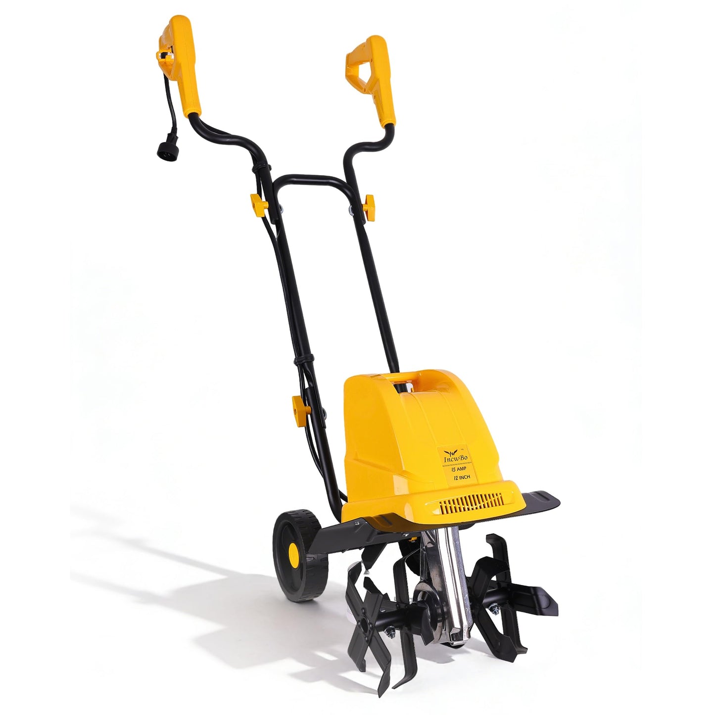 IncwBo Electric Tiller/Cultivator 4 Steel Tines, Garden Roto Tillers for Gardening, 15Amp 12 Inch Corded Rototiller with Adjustable Wheels