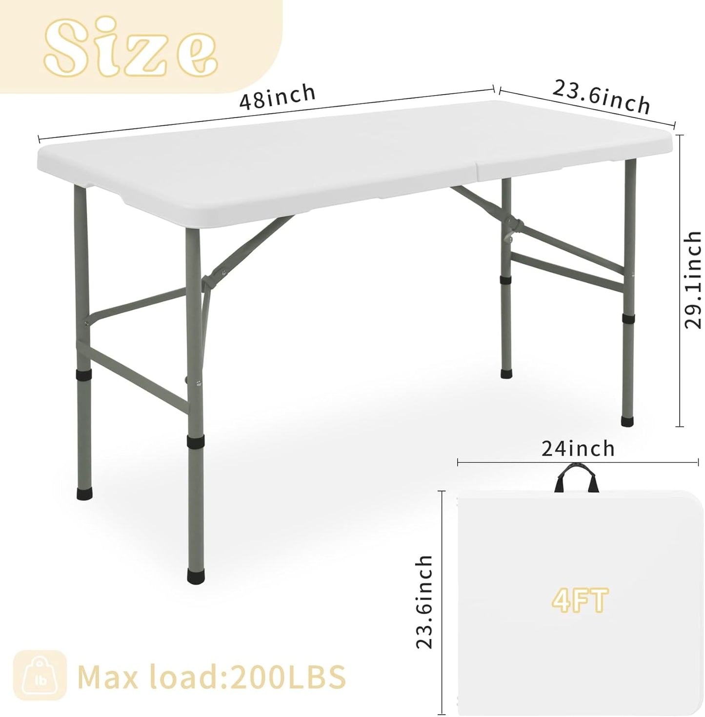 Regine Switzerland Folding Camping Table Set of 2 - 4FT Heavy-Duty Plastic with Steel Legs | Portable & Versatile for Indoor/Outdoor Events (White)