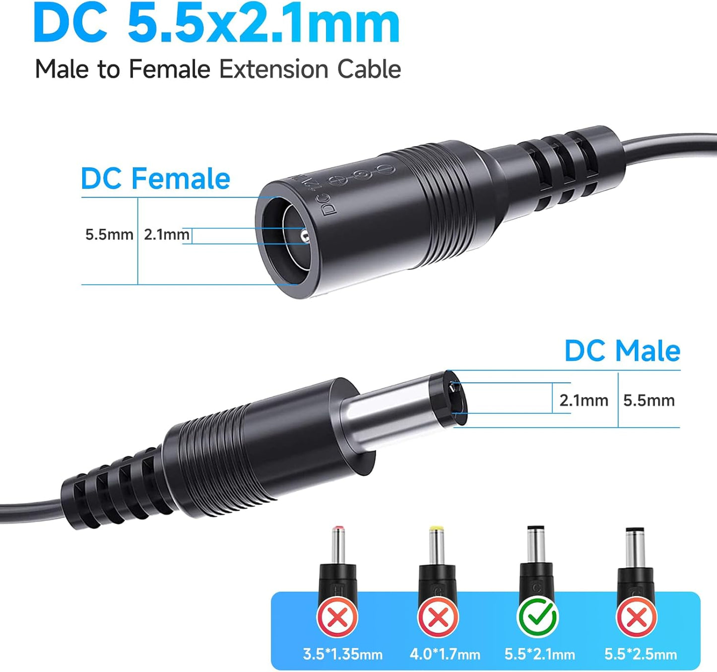 ANLINK 4 Pack 3ft 1M 12V 5.5mm 2.1mm DC Power Extension Cable, Premium Pure Copper DC Power Adapter Extension Cord x