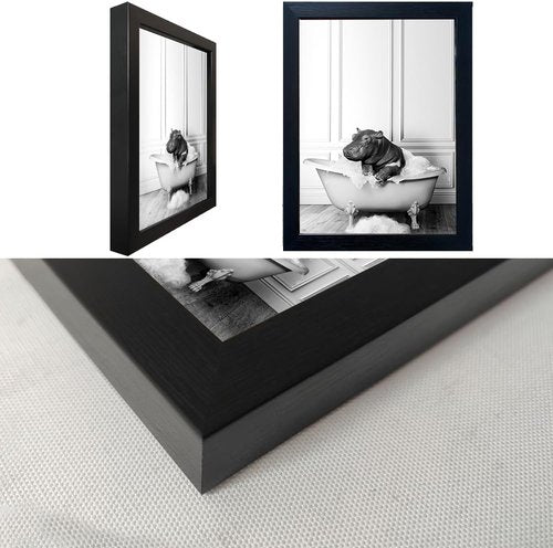 Funny Hippo in Bathtub Wall Art - Black and White Bathroom Decor | Framed Canvas Print