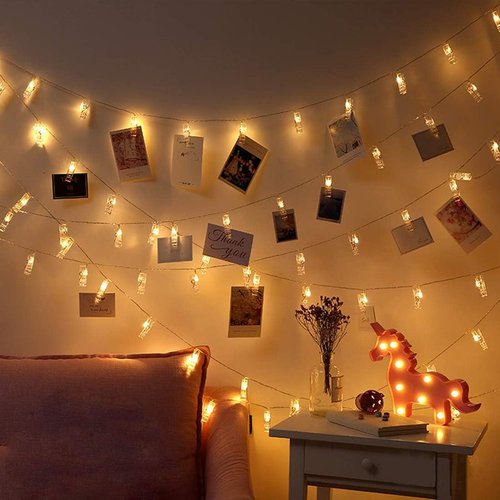 Dopheuor LED Photo Clip String Lights - Battery Operated Warm White Fairy Lights for Bedroom, Patio & Events