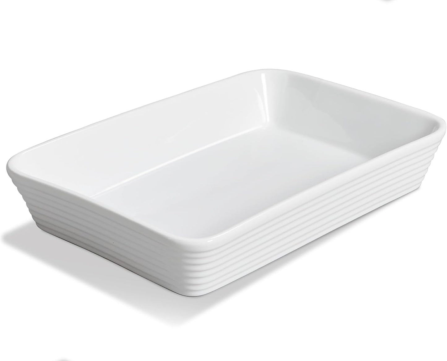 ONEMORE Ceramic Baking Dish - 9x13 Large Rectangular Casserole Pan for Lasagna & Family Meals - Ribbed White Bakeware
