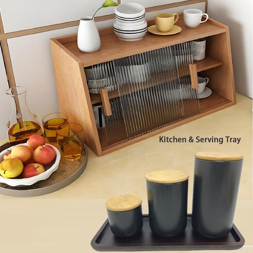 BEECO GIF2U Wood Vanity Tray, Bathroom Counter Solid Walnut Organizer, Toilet Tank Top Wooden Serving Plate for Dinner Tea Coffee (Natural Walnut Color, 14 x 5.9 inch)