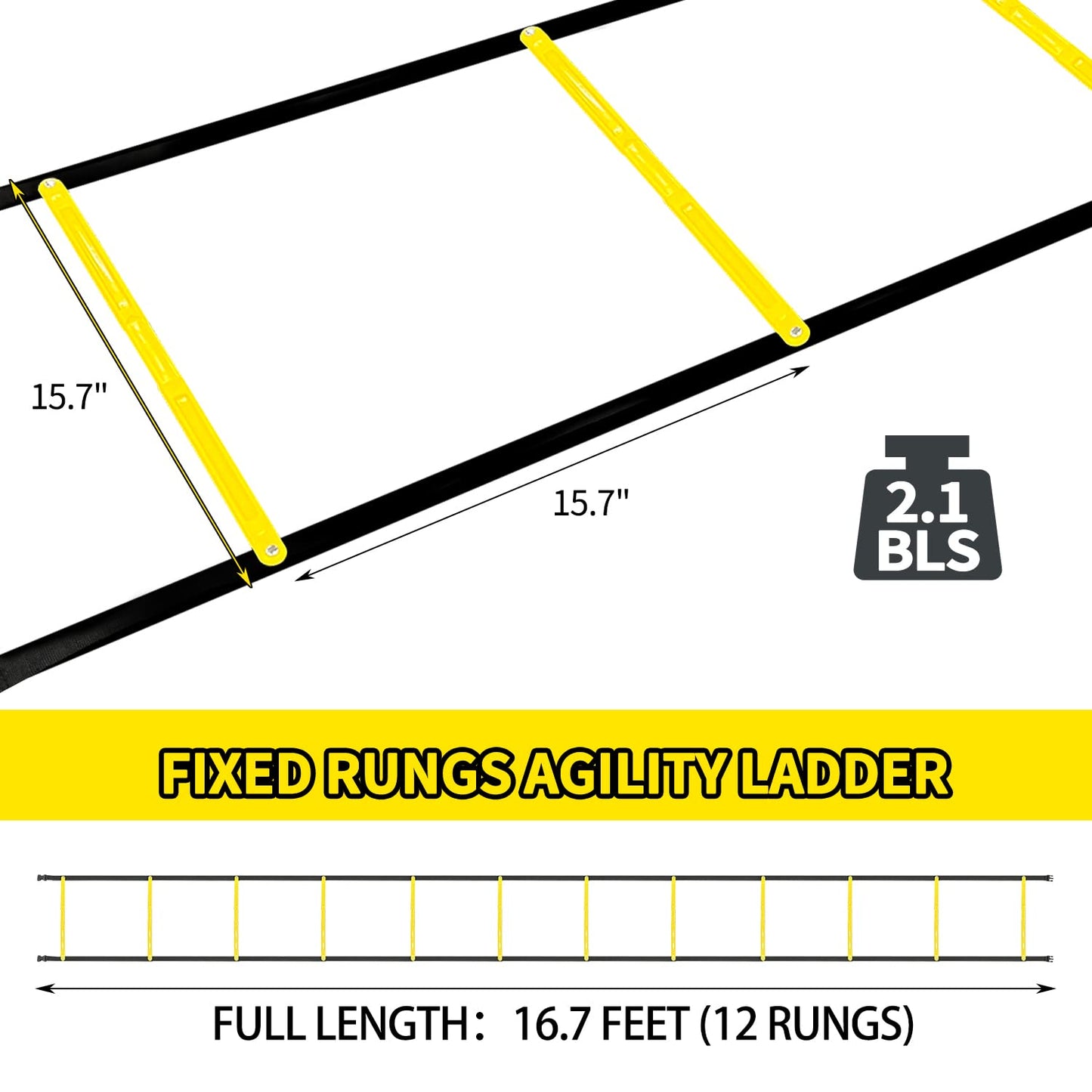 Socpuro Agility Ladder Speed Training Equipment 16FT 12 Rung Footwork Sports Agility Speed Ladder for Football Basketball Baseball with Carry Bag