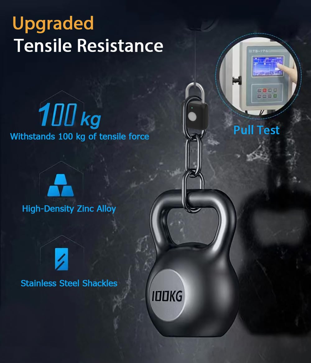 Fingerprint Padlock eLinkSmart Gym Locker Lock for Boys with Phone App iOS Watch Metal Keyless Combination Locks for School Sports Locker Toolbox Hasp Storage Obsidian Black