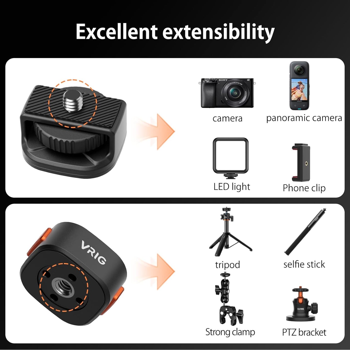 VRIG Express 1/4" Pocket4/3,Insta360 X5/X4/X3,1/4" VRIG Magnetic Quick Release Mount Adapter with Screw Thread for DJI
