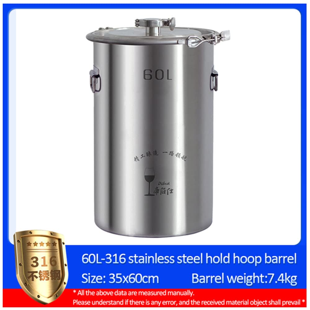 60L 304/316 New stainless steel fermentation barrel wine barrel fermenter self-brewed wine sealed barrel wine making equipment (316 without tap)