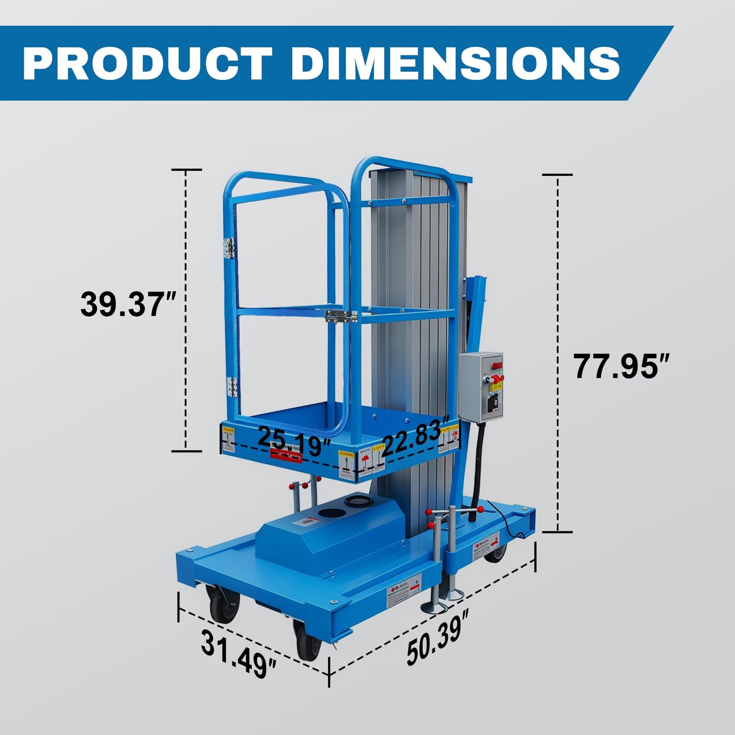 Electric Hydraulic Man Lift Aluminum Alloy Mobile Scaffolding Platform, 26.5ft Max Lifting Height, 275lbs/125kg Rated Load for Warehouse, Construction & Maintenance (Single Support, 26.5ft/8m)