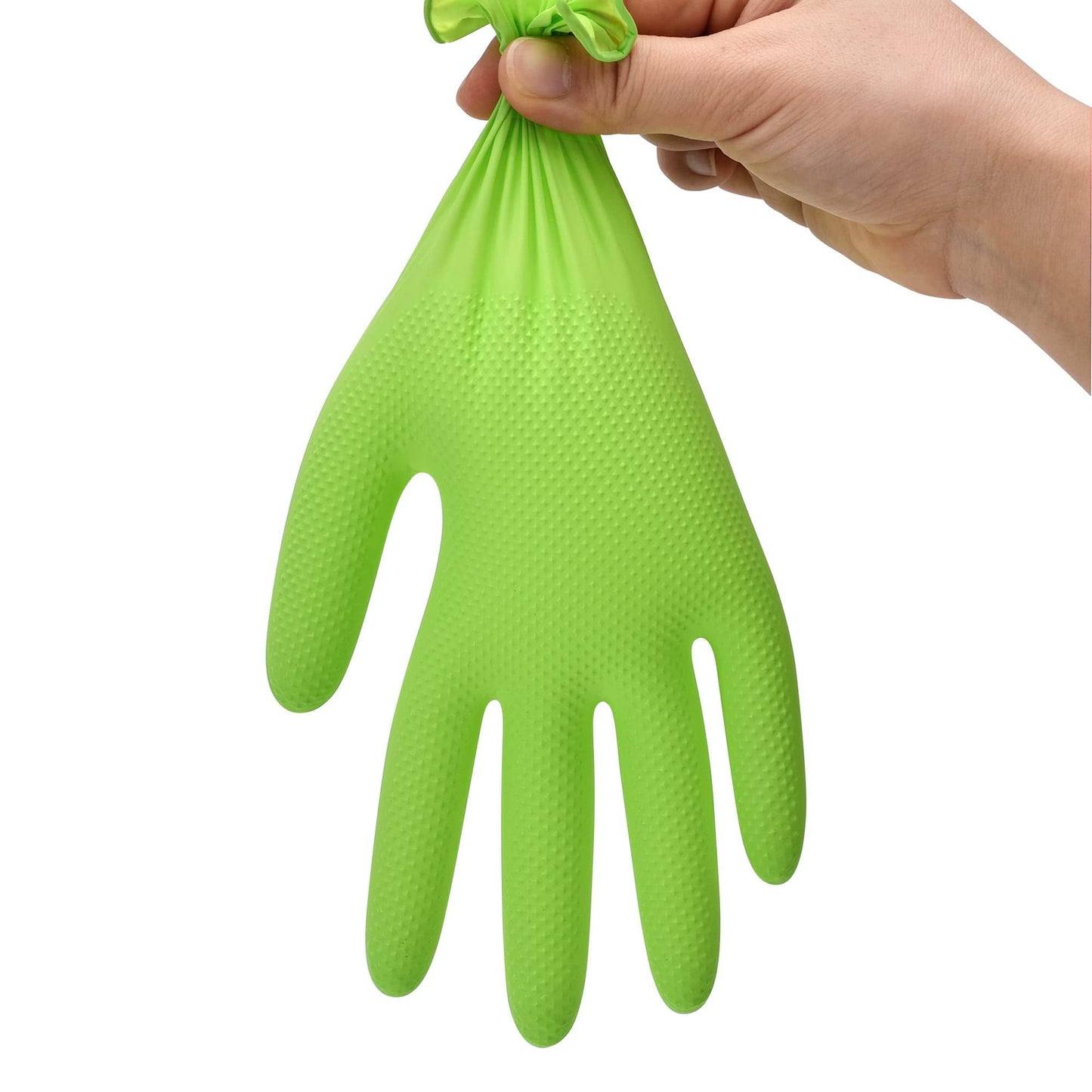 TitanFlex Heavy Duty Green Industrial Nitrile Gloves, 8-mil, Large, Box of 100, Latex Free, Raised Diamond Texture Grip, Powder Free, Food Safe, Rubber Gloves, Mechanic Gloves