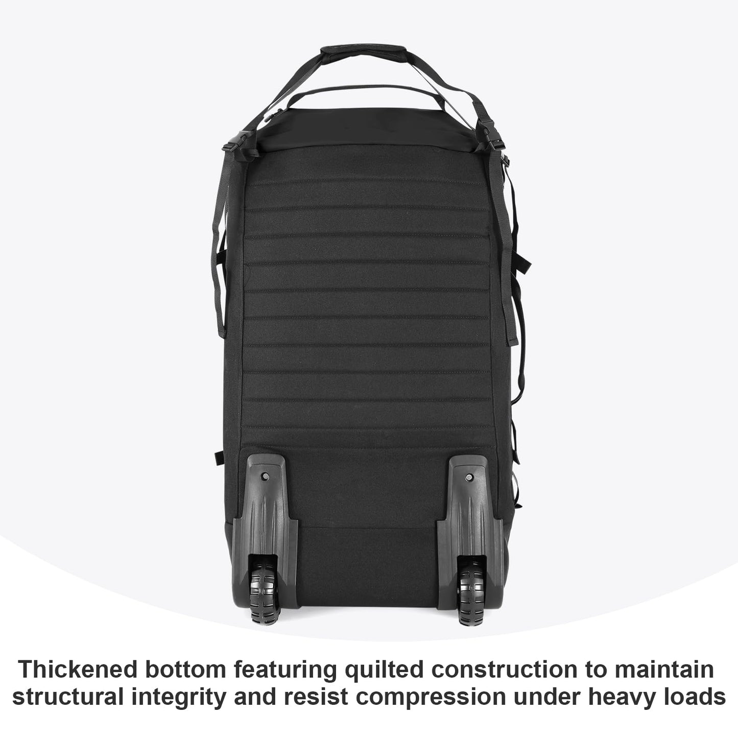 Vrtisa 85L 29“ Foldable Rolling Backpack with Wheels, Soft-side Travel Duffle Bag with Separate Shoe Compartment, Full Quilted Bottom,Black