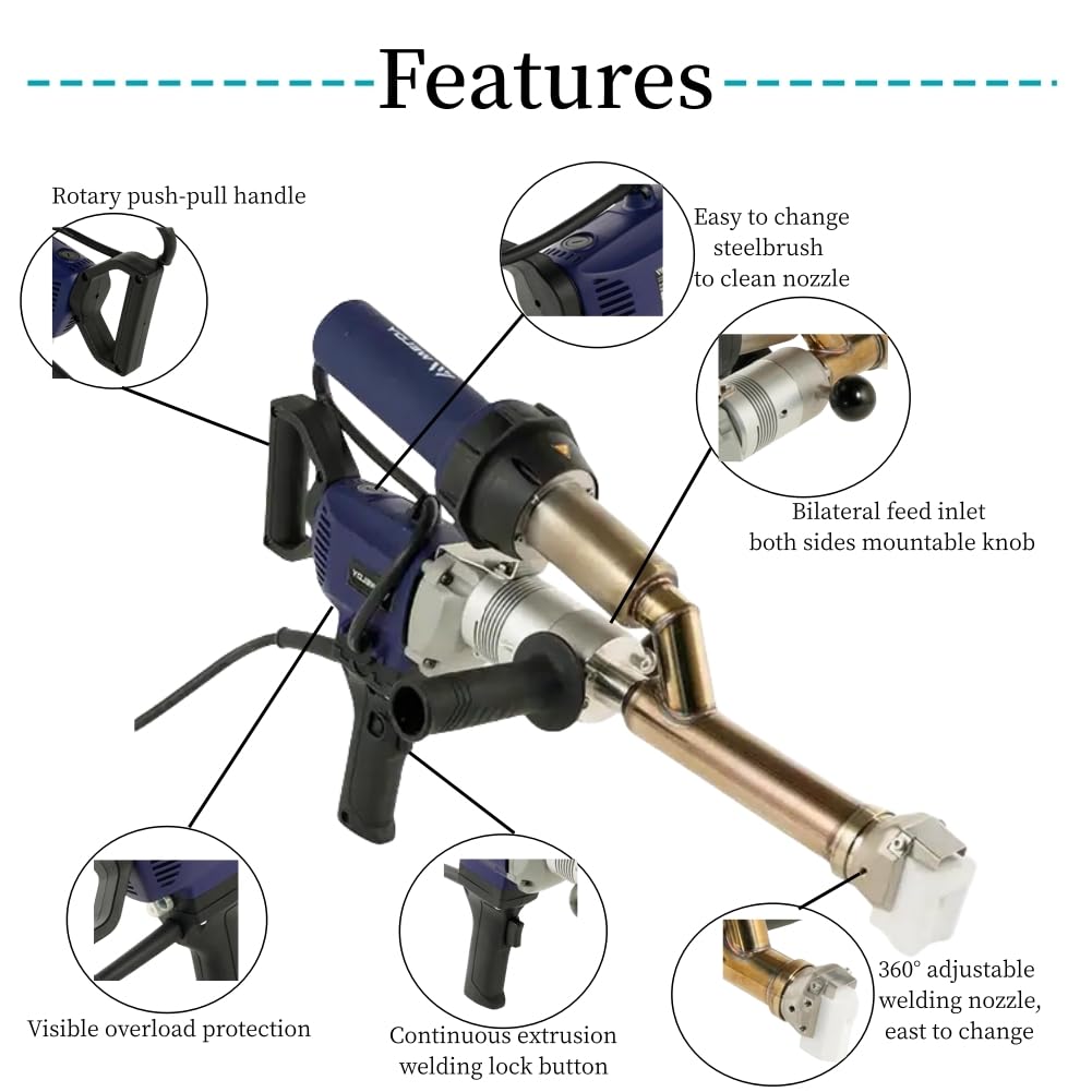 220V EX2 EX3 WELDY 3400W Handheld Plastic Extrusion Welding Machine kit Hot Air Plastic Welder Gun Vinyl Weld Extruder Welder Machine (EX3 extruder)