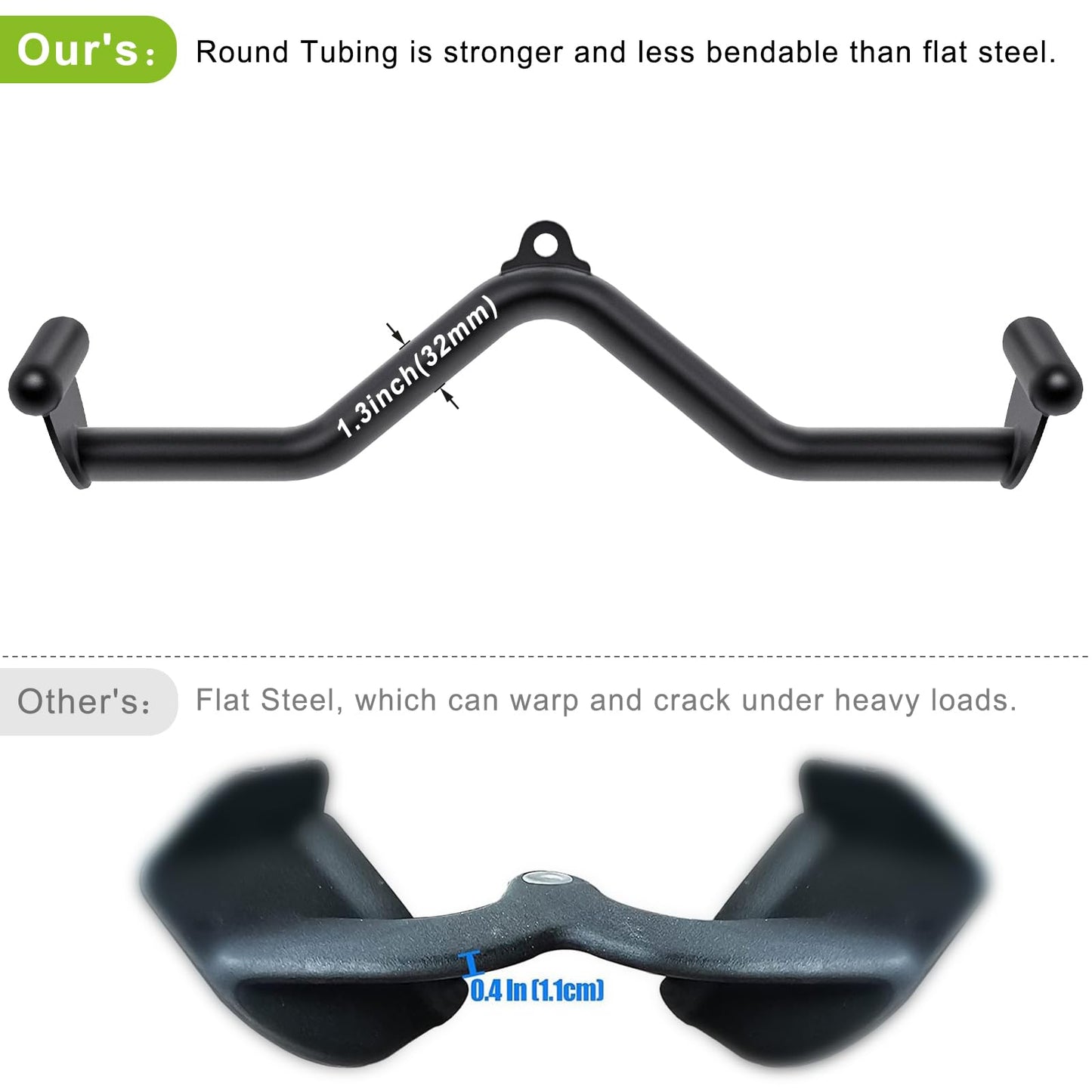 Kipika LAT Pull Down Bar for Cable Machine - Heavy Duty Steel T and V Cable Attachment With Quick-Connect Buckle - Back Tricep Strength Training Handle for Home Gym - 12" and 24"