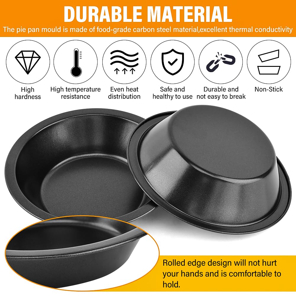 Loyanger 12 Pcs Mini Pie Pans,5 Inch NonStick Individual Dish Pie Plate Reusable Round Tins Small Bakeware for Baking Pot Pies, Cakes, Quiches, Tarts, Desserts(COLOR:Black)
