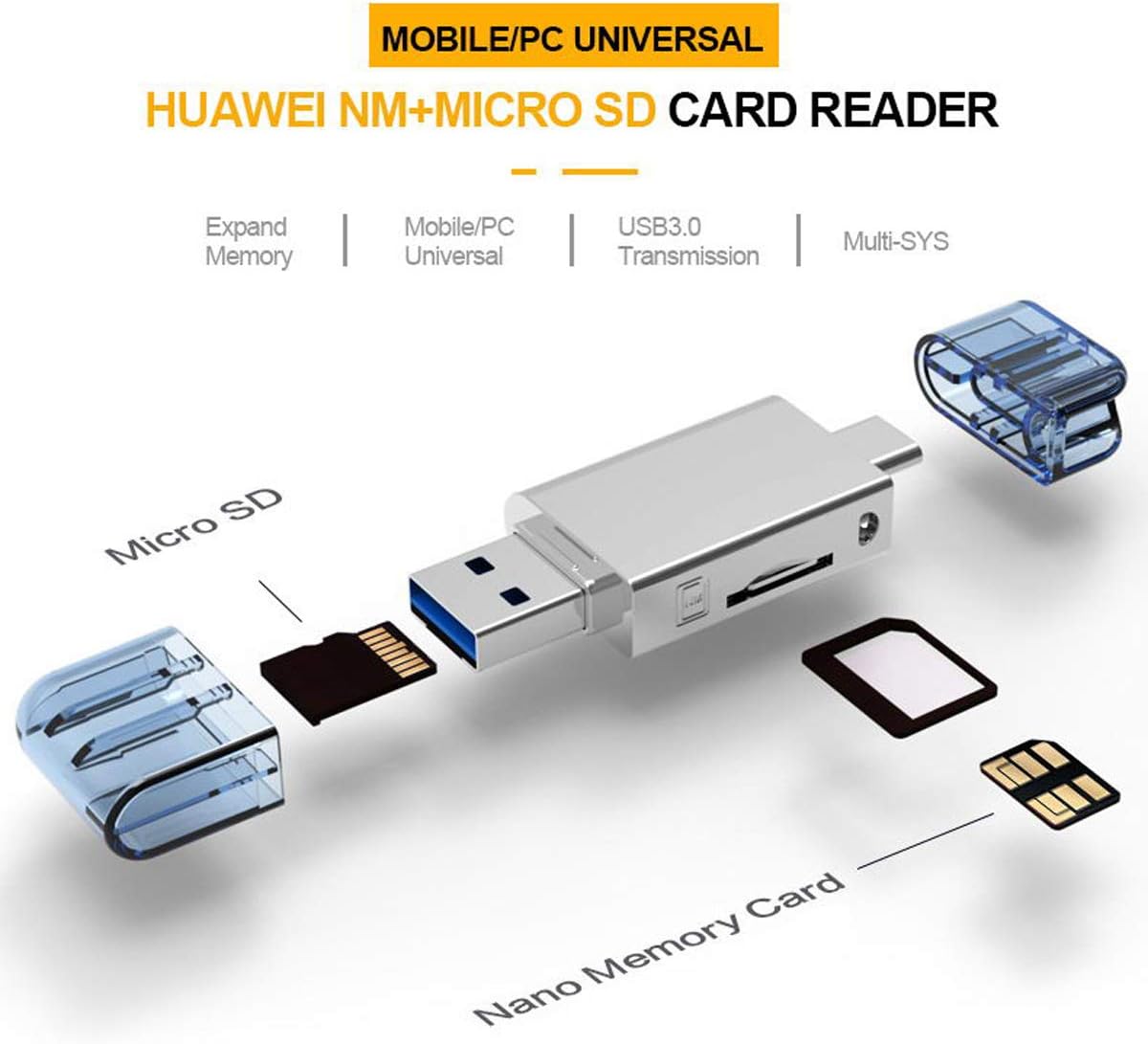 cablecc 2.0 USB-C Type C/USB to NM Nano Memory Card & TF Micro Card Reader for Huawei Cell Phone & Laptop