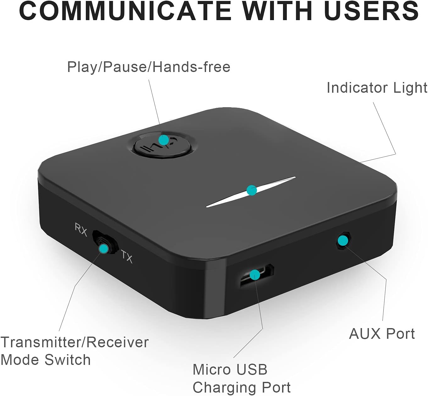 BCletty 5.4 2-in-1 Bluetooth Transmitter and Receiver, Wireless Audio Adapter with Built-in Microphone for Car, TV
