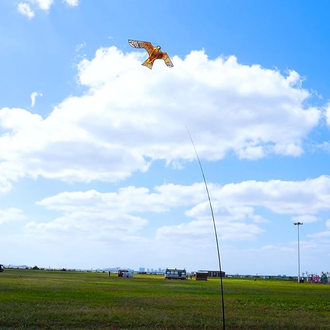 HENGDA KITE Bird Hawk Flying Kite with Pole Crops Farm Protector Bird Scarer Flying Kite with 4m Pole Yellow