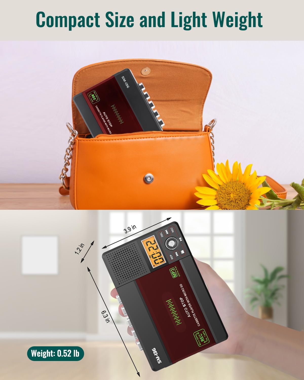 Cassette Cassette MP3 Cassette/Computer/SD 16GB SEMIER Small Tape Player, USB C or SD Card Audio to Digital Converter