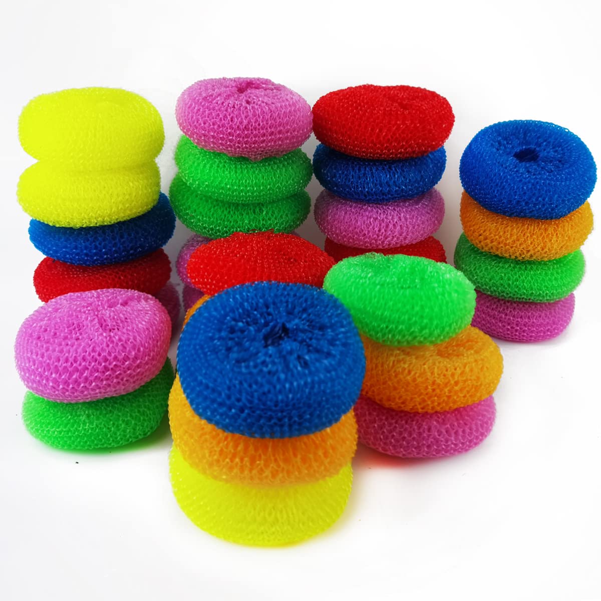 NSBELL 30PCS Plastic Dish Scrubbers for Dishes Plastic Pot Round Scrubber Scouring Pad Nylon Dish Scrubber, Poly Mesh Scouring Dish Pads Non Scratch Scrubbers