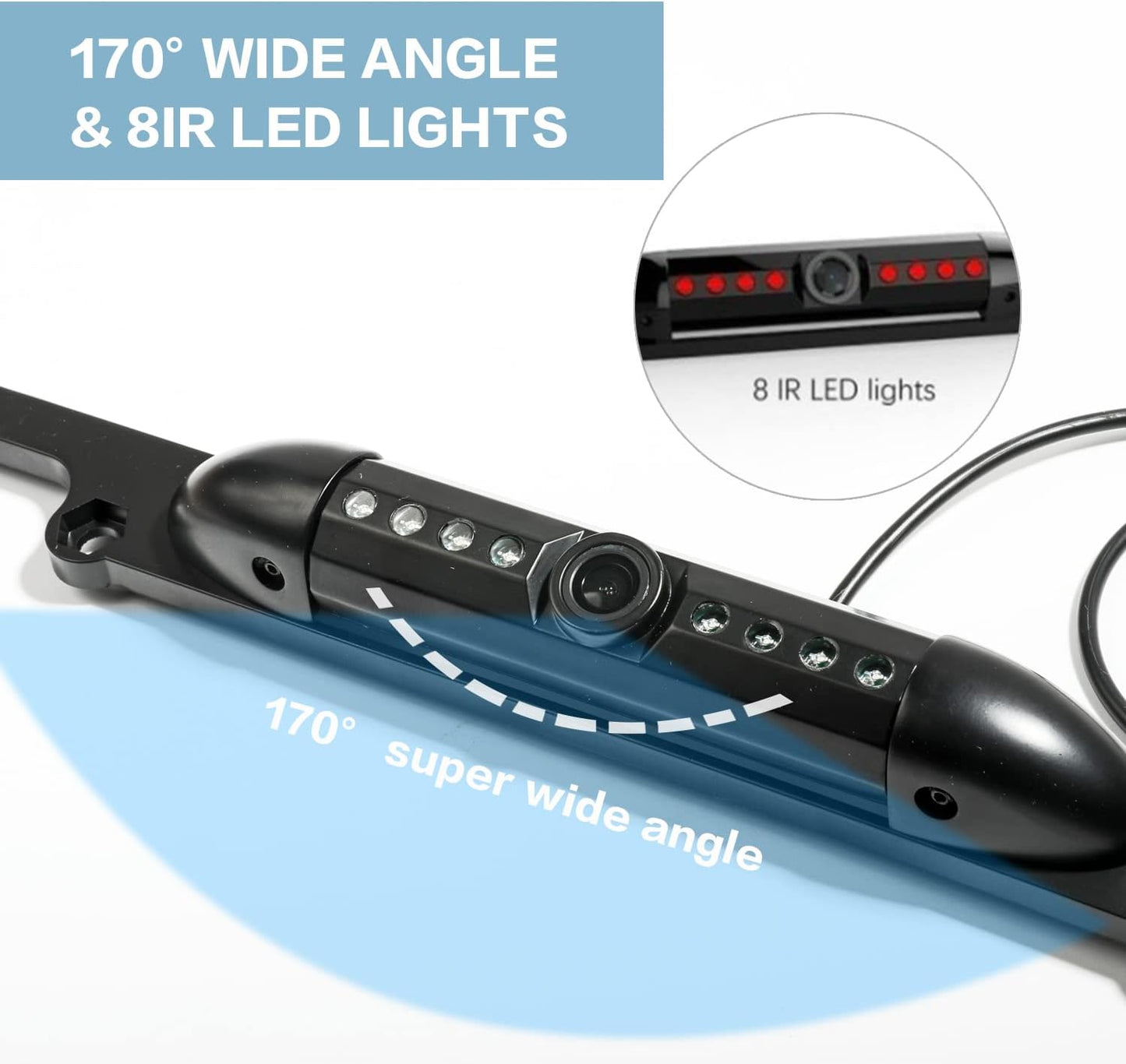 AOCISKA 8 170 License Plate Frame Backup Camera, Rear View Camera with LED, Viewing Angle Night Vision Car