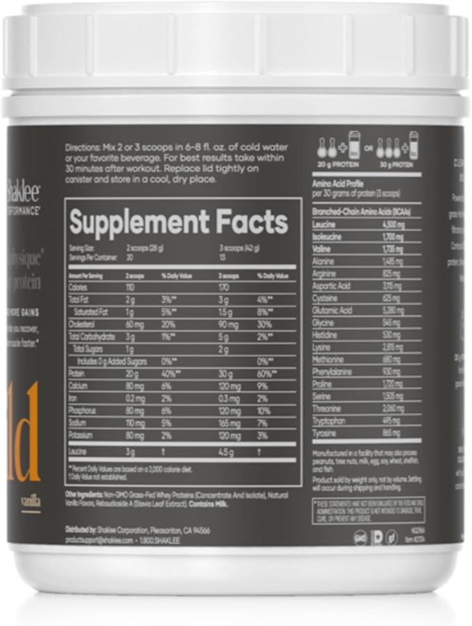 Shaklee - Performance® Advanced Physique® 100% Grass-Fed Whey Protein: Fast-Absorbing Formula - 20g Protein 110 Calories - Vanilla - 20 Servings