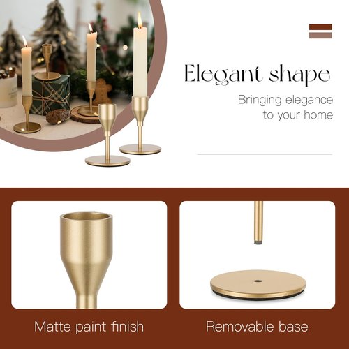 Candeldo Gold Taper Candle Holders - Elegant Metal Centerpiece Set of 12 for Weddings & Christmas Decor