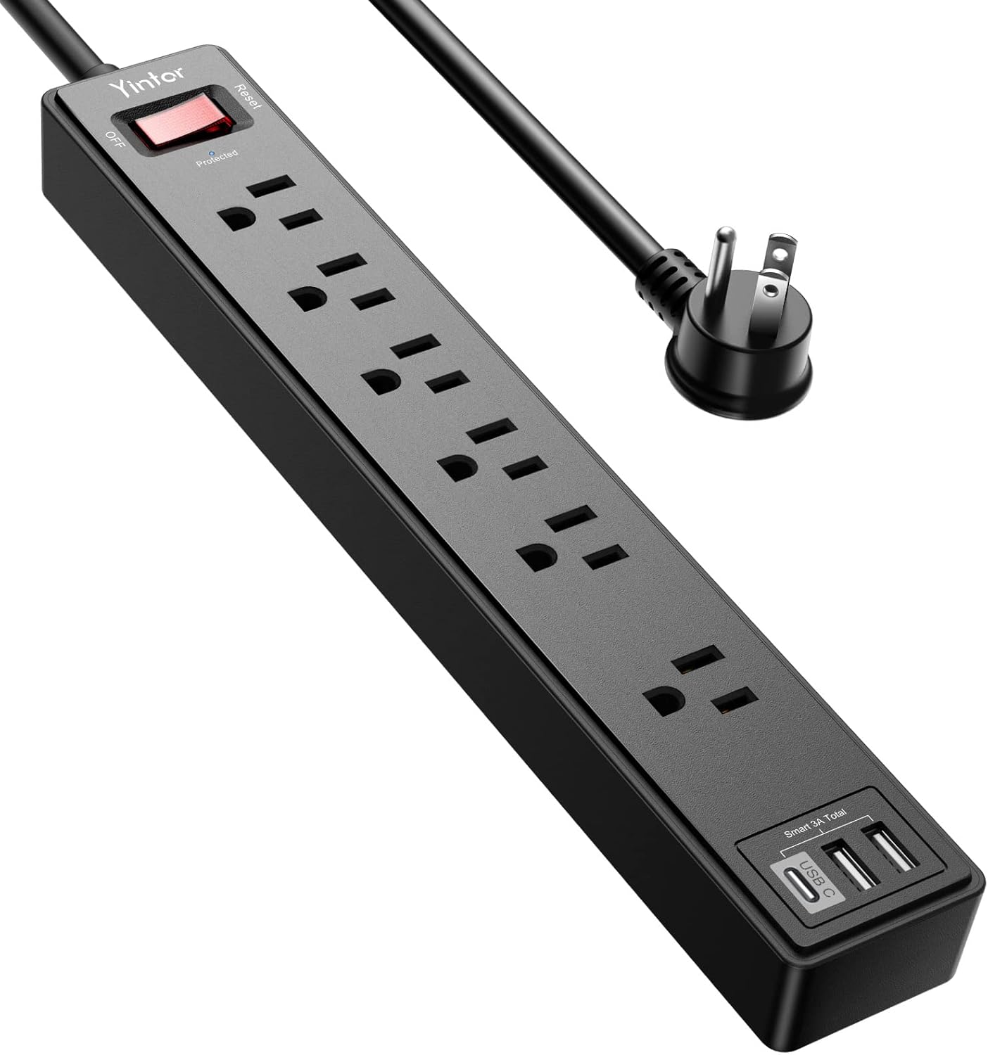 Yintar 6Ft 6 3 1680 Power Strip Surge Protector - Extension Cord with AC Outlets and USB Ports for for Home, Office