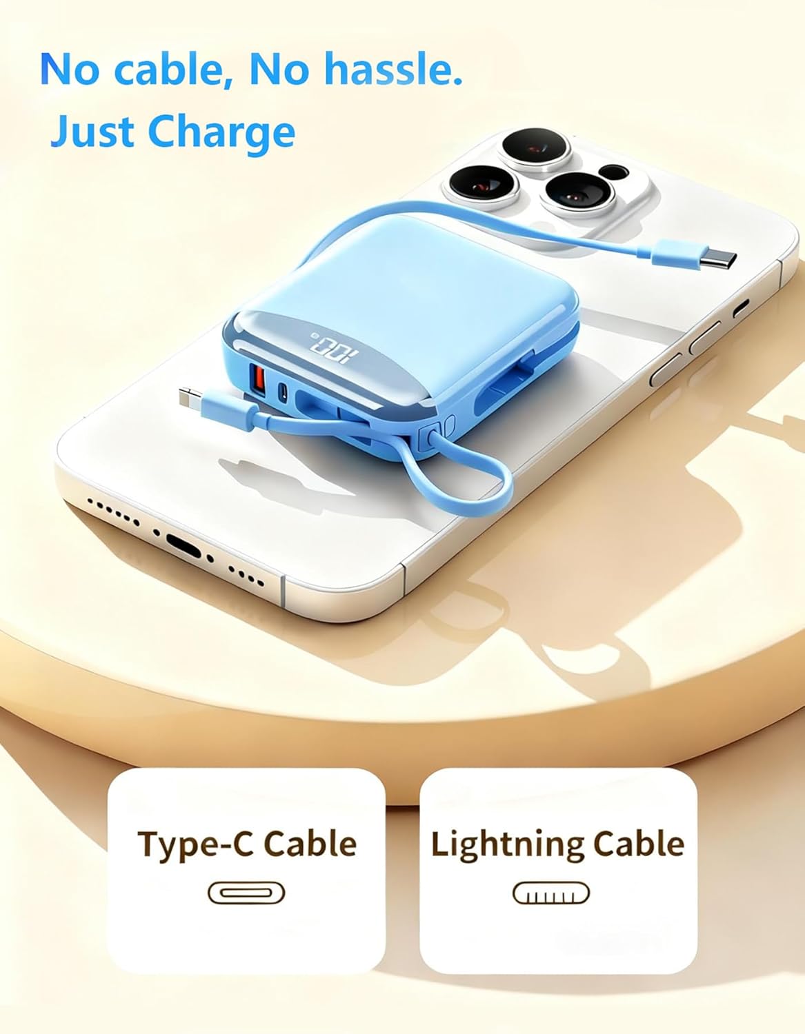 AltaMoment 10000mAh 22.5W Pack Portable Charger with Built-in USB-C & Light-ning Cables, Fast Charging Power Bank