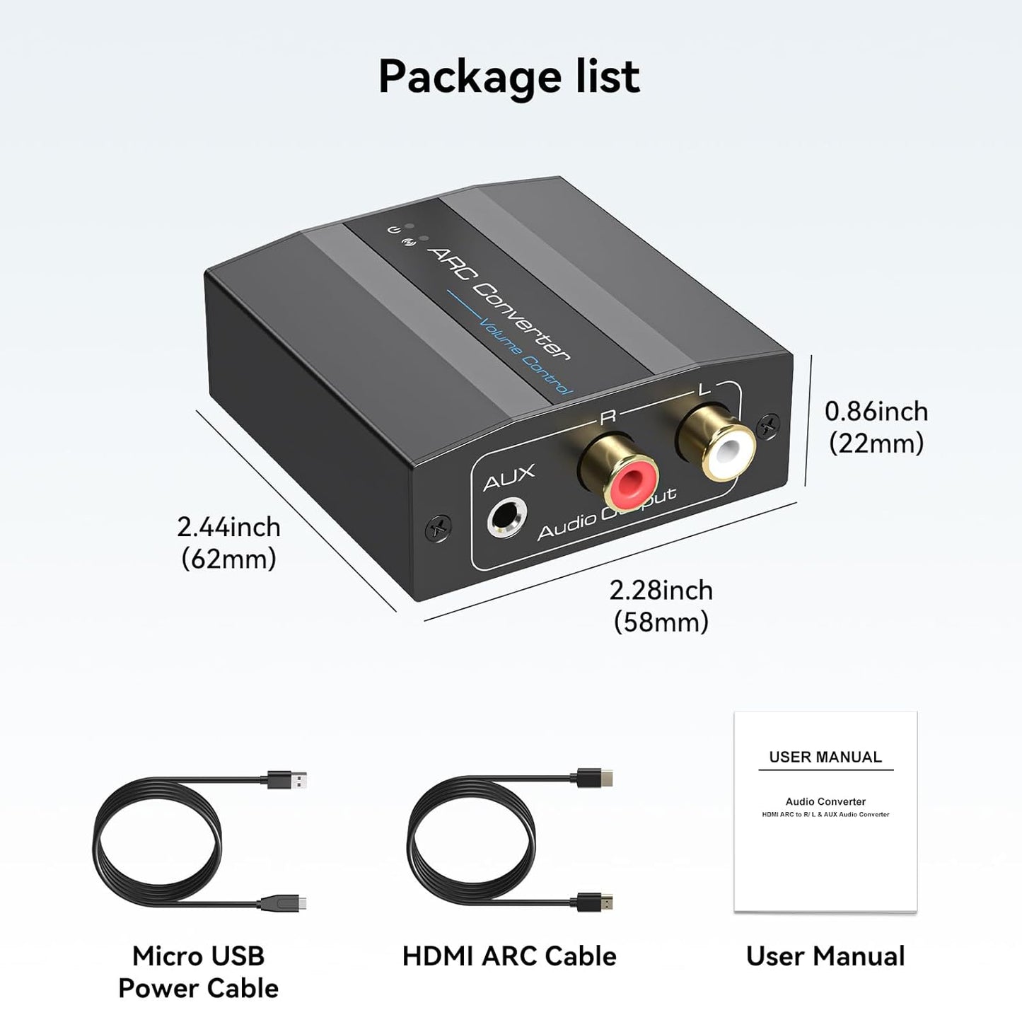 4K60Hz 3.5mm HDMI ARC Adapter HDMI ARC Audio Extractor with and L R Stereo Audio for HDTV Soundbar Speaker Amplifier
