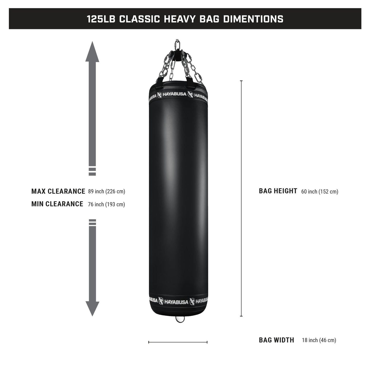 Hayabusa Classic Heavy Bag Pre-Filled Design and Specialized Hanging System - Black, 125lb