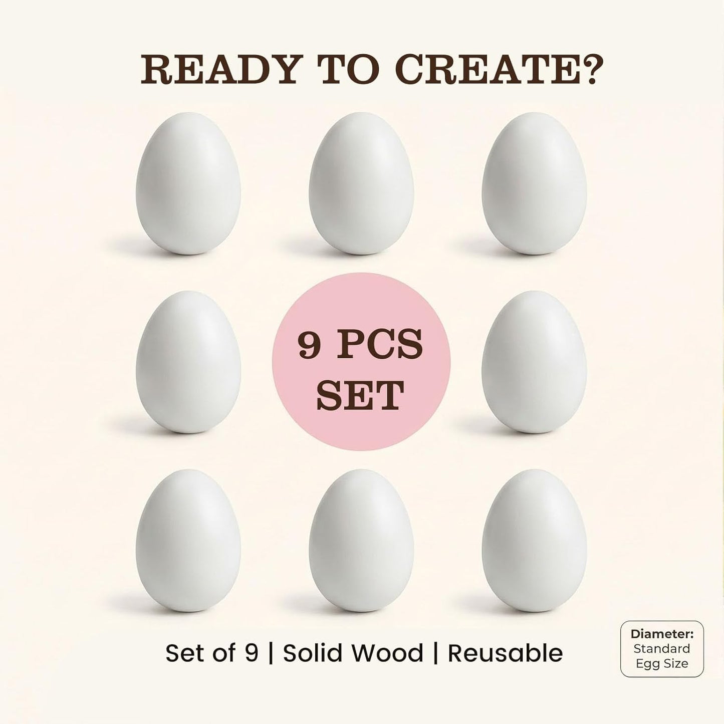 SallyFashion Wooden Fake Eggs - 9 PCS White Easter Eggs for Nesting & Pretend Play Kitchen Accessories
