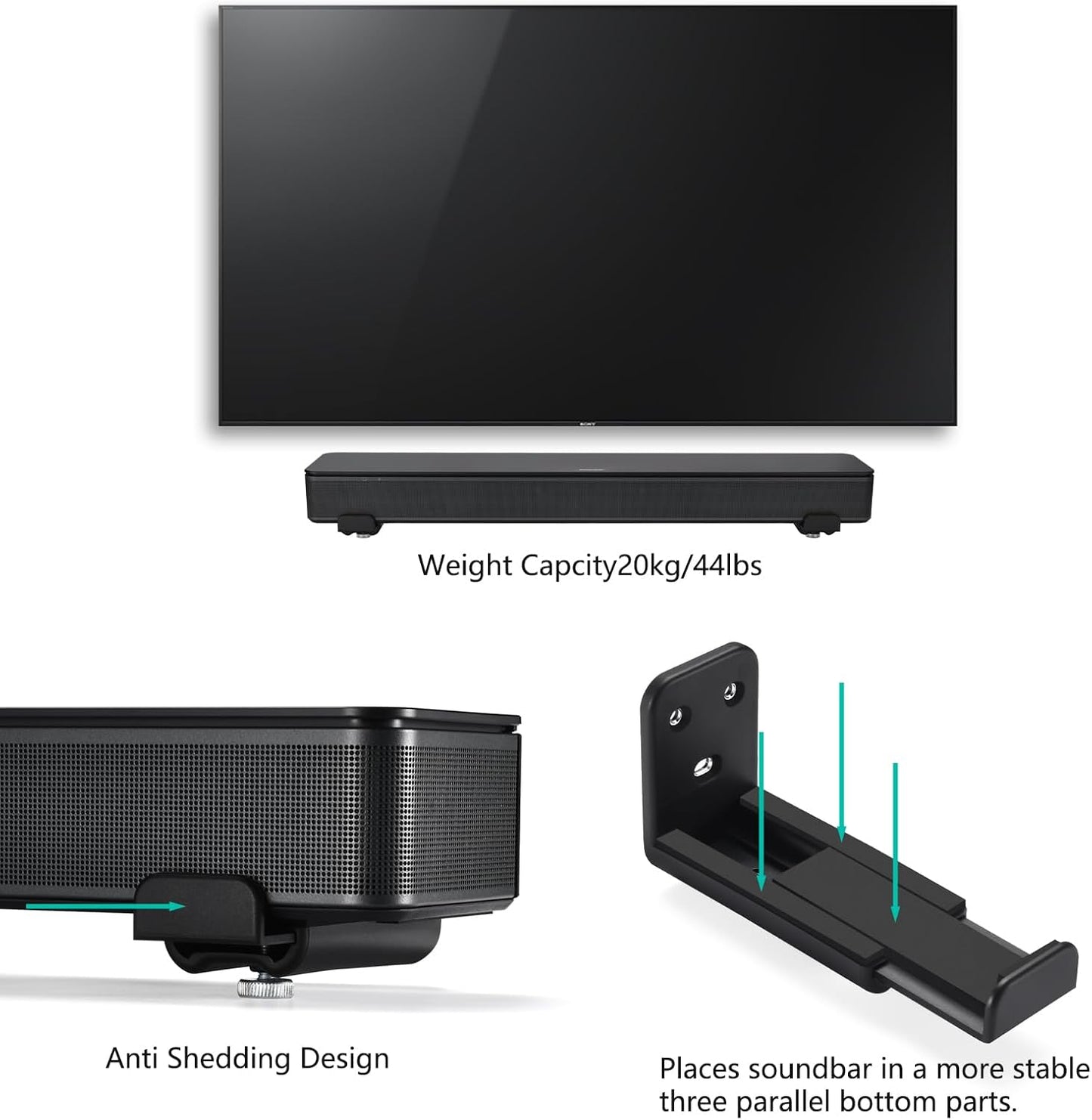 MegaDive 44 lbs,Adjustable Speaker Wall Mount BracketCompatible with Samsung Soundbar&Bose Soundbar .etc Various Brands