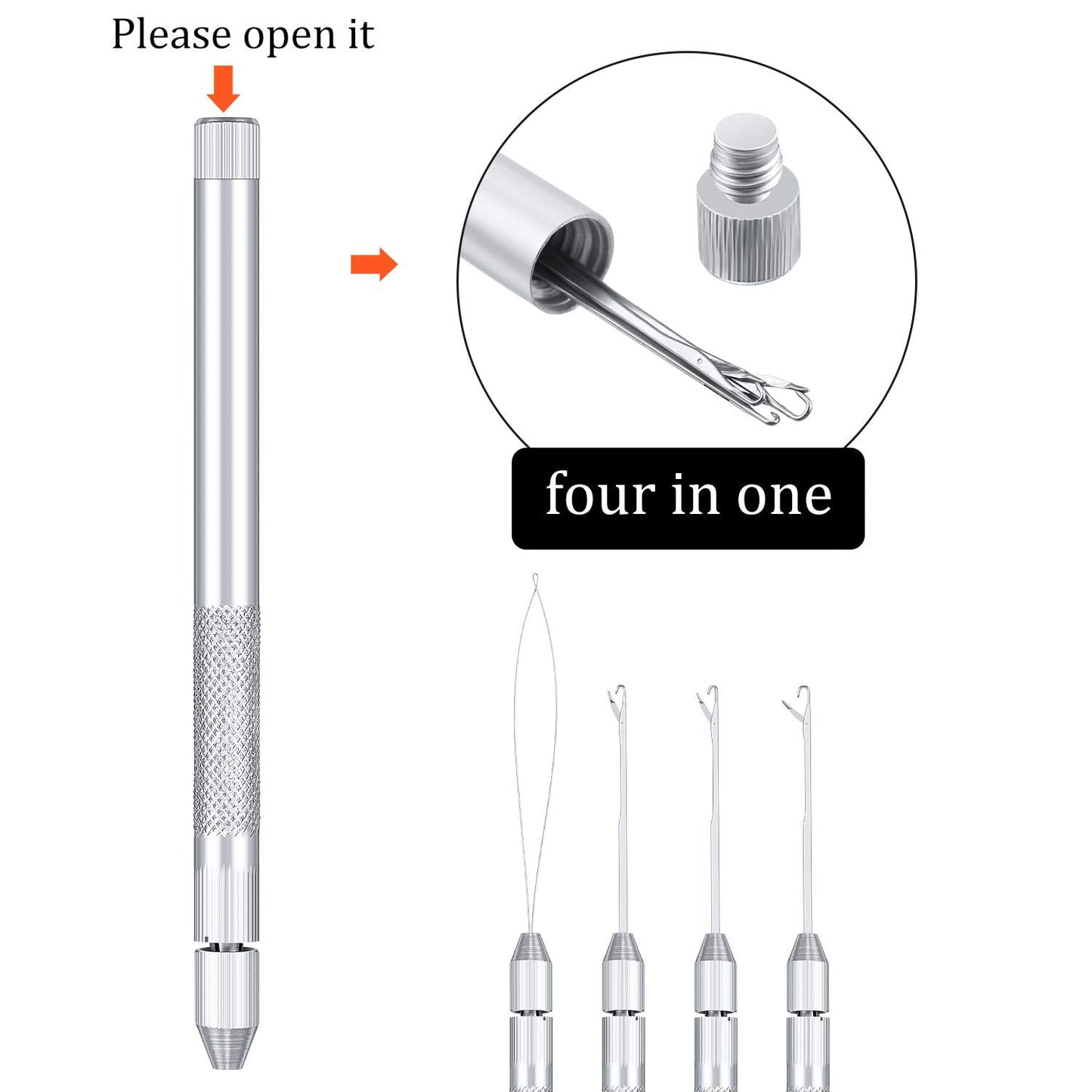 2 Sets 4-in-1 Hair Extension Tools, Includes Loop Needle Threader, Knitting Needles and Holder for Beads Dreadlock Wig Hair Extensions Lace Wig Making, Loop Tools and Hooks