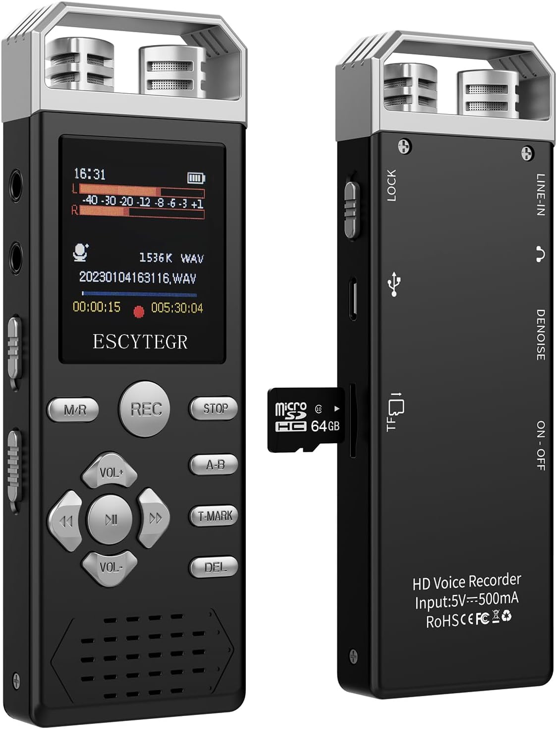 Escytegr 80GB 1536KBPS Digital Voice Activated Recorder Audio Voice Recorder with Playback Recording Device Dictaphone
