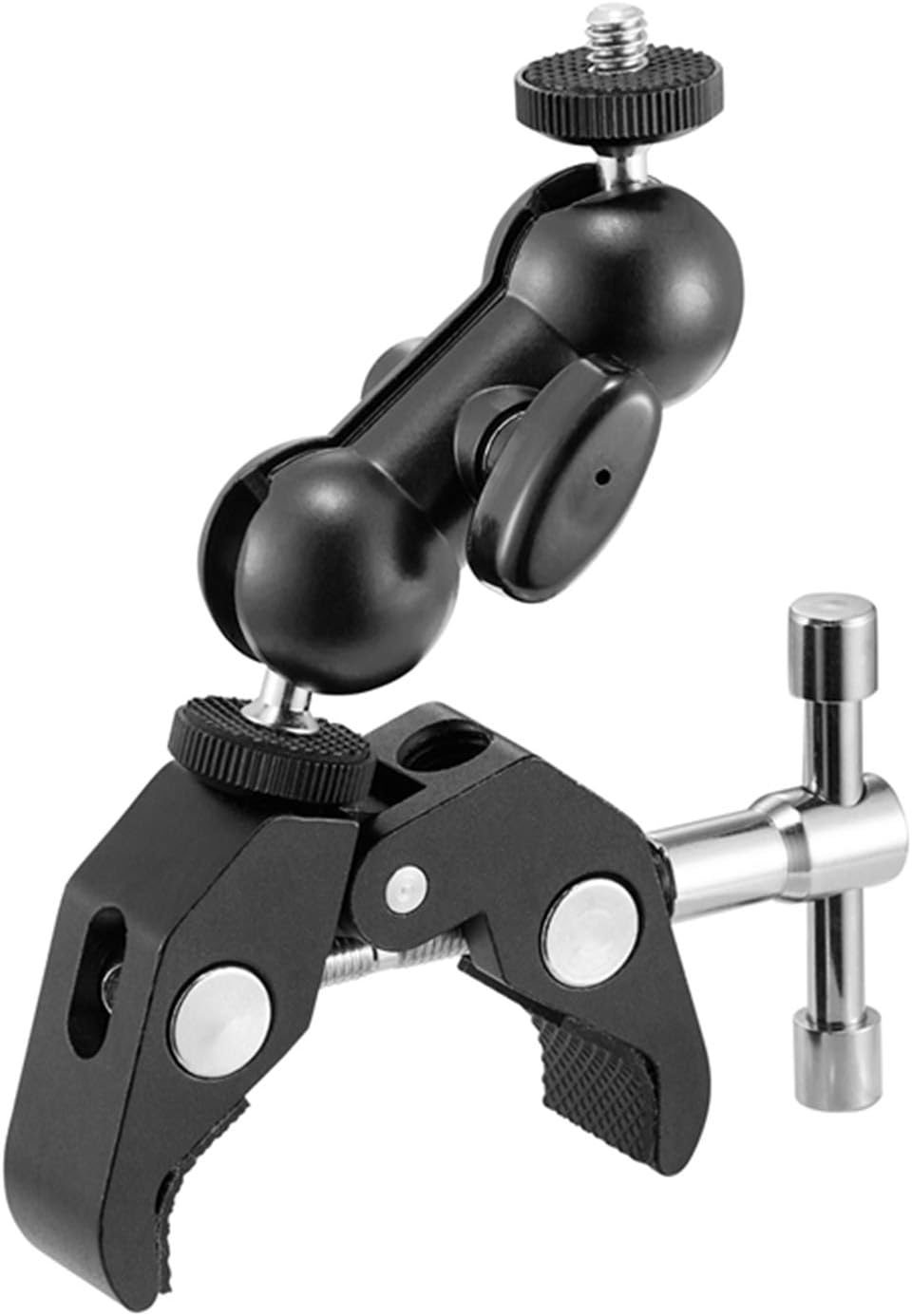 WANBY 1/4" 3/8" Double Ballhead Magic Arm Camera Clamp Mount Monitor Mount Bracket with Super Clamp with and Thread
