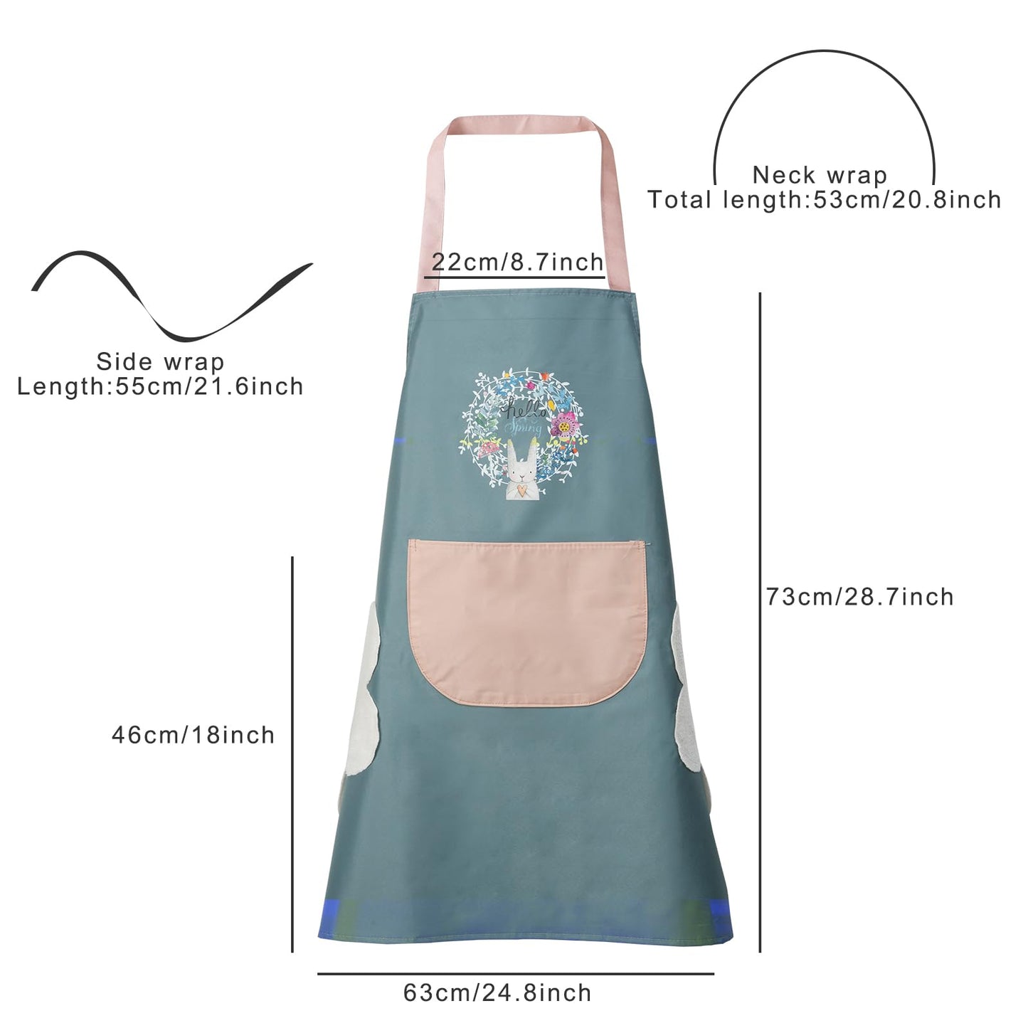 DILLMAN Women Kitchen Apron with Hand Wipe Pockets,Big Pocket,Hand-wiping, Waterproof for Cooking Baking (Blue + Pink)