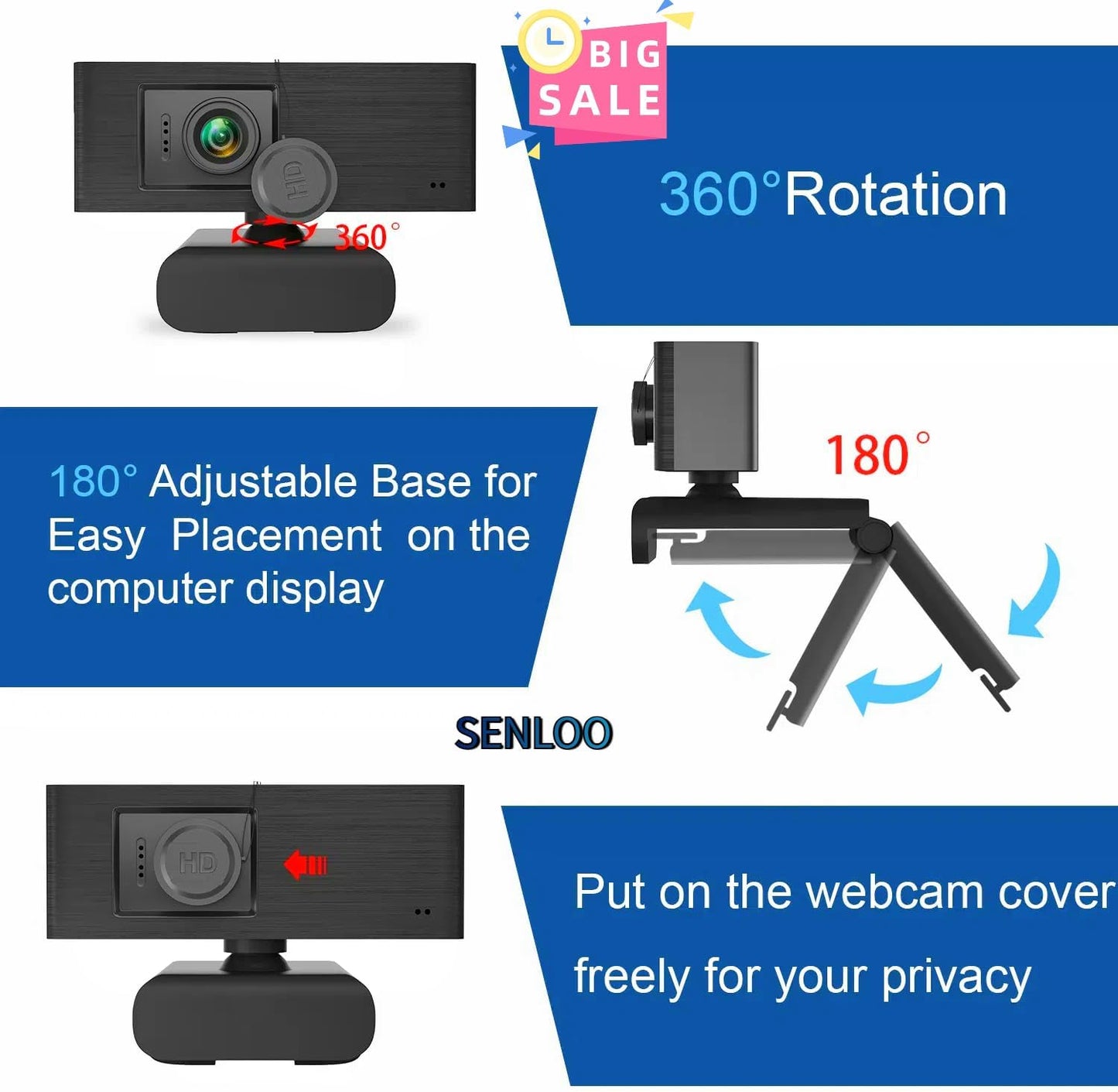 SENLOO 1080P Webcam HD for PC - Web Camera for Desktop Computer with Hi-fi Microphones, Privacy Cover - Computer Camera