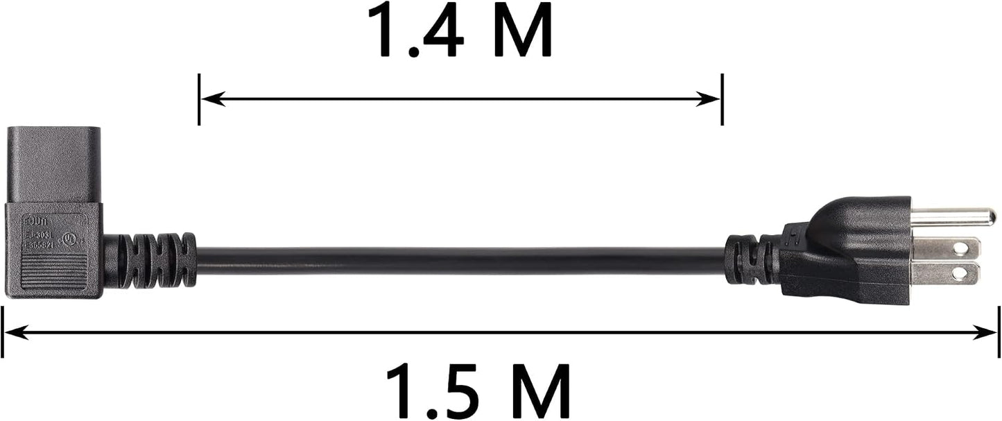 CERRXIAN 4.92FT 18AWG 3 5-15P 90 320 C13 10A/125V, Left Angle Prong Computer Power Cord, NEMA to Degree IEC Monitor TV