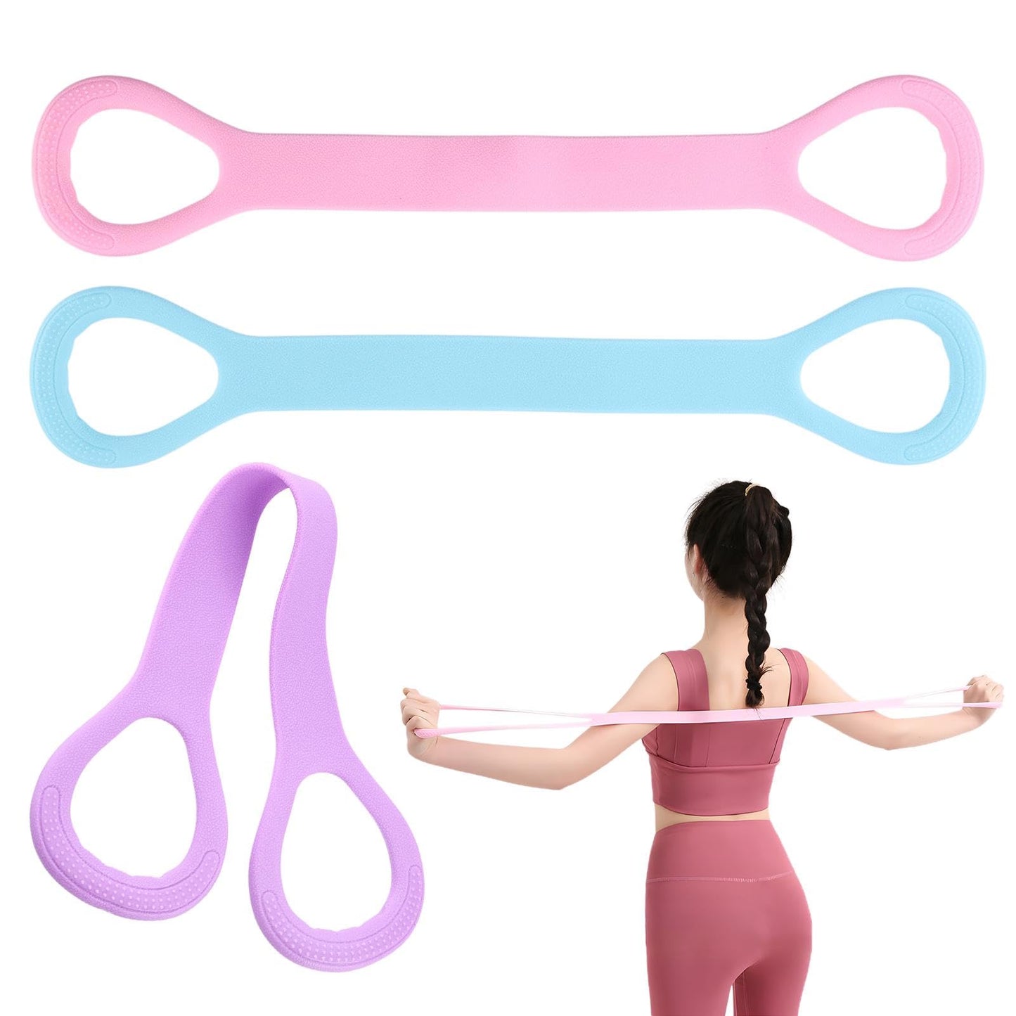 3pc Figure 8 Resistance Band, Arm Back Shoulder Exercise Bands, Elastic Rope Stretch Fitness Band, 8 Shaped Stretch Band for Chest Expander, Yoga Gym Fitness Pulling Rope
