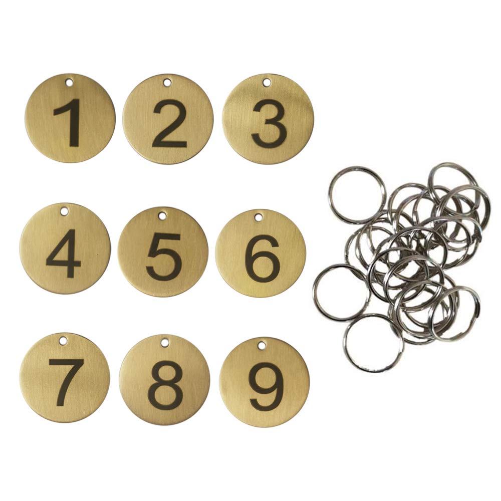 Numbered Brass Tags with Key Rings (1-10)