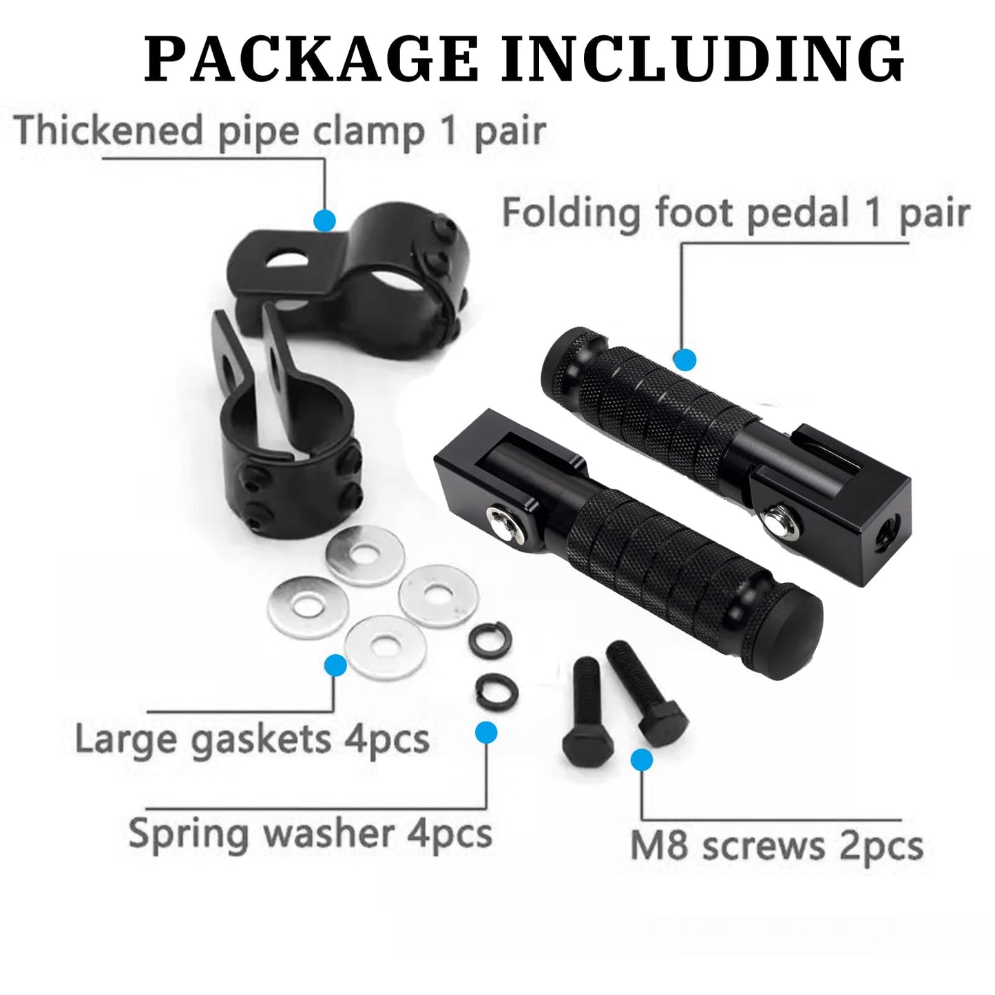XINGWU M8 Motorcycle Foot Pegs 90 Degree Foldable Footpegs CNC Anti-Skid Footrest Universal for Yamaha Honda Suzuki Aprilia Electric Car Motorbike Mini Bike Dirt Pit Bike Passenger Pedal (Black)