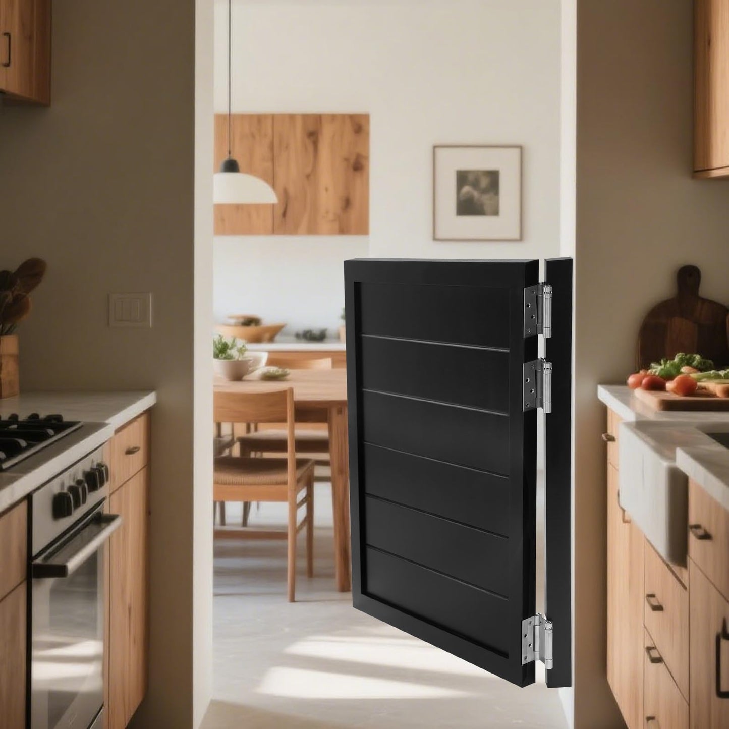 Swinging Door with Spring Hinges, Interior Cafe Saloon Door, Modern Style Pine Wood Louvered Auto Close Door for Kitchen Bar Shop Hallway Porch Entrance Partition (Black, 31.49 * 35.43in)