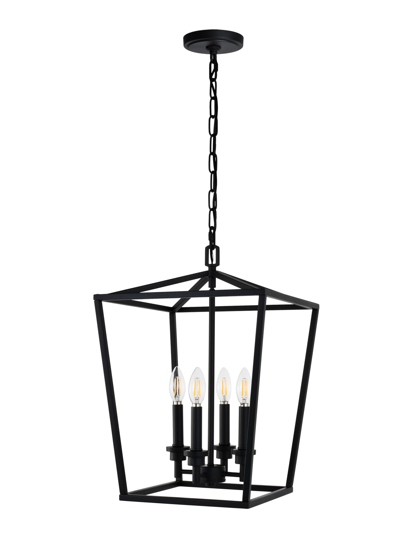 4 Light Chandelier, Industrial Ceiling Light Black Lantern Light Fixtures with Farmhouse Metal Cage Adjustable Height Hanging Light E12 Base for Kitchen Island, Entryway, Indoor, Textured Blak