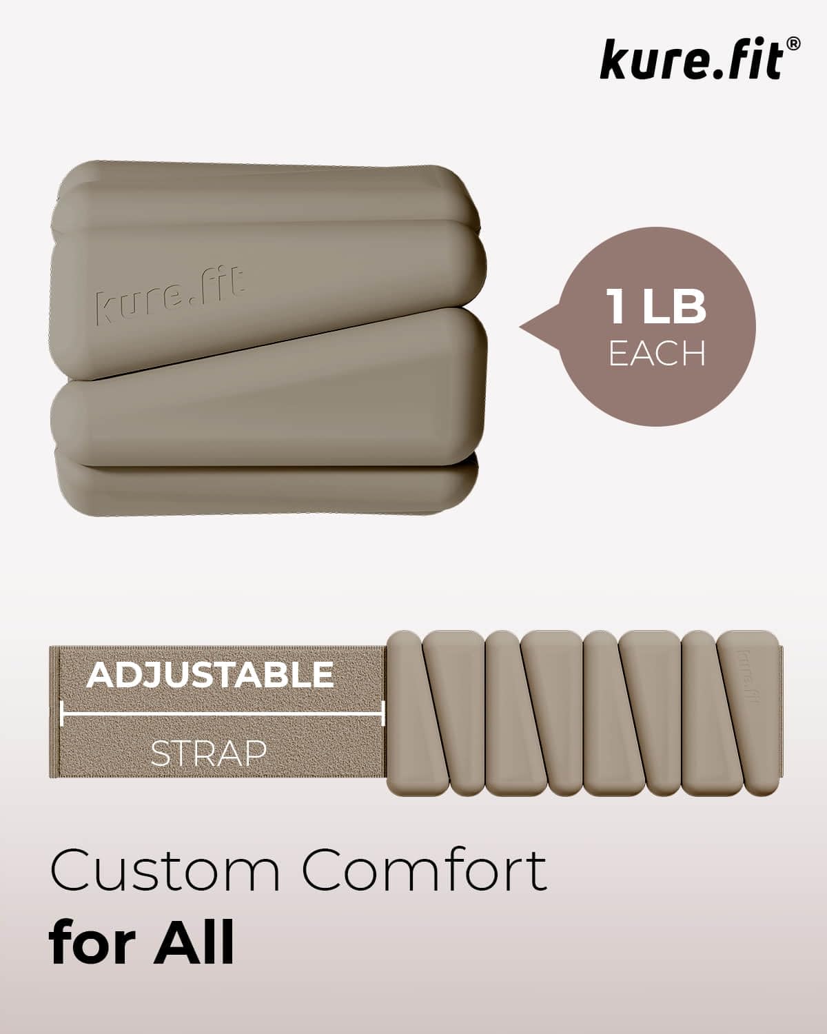 kure.fit Weighted Bangles | Adjustable Wrist and Ankle Weights for Women 1LB Each (Set of 2) | Ankle Weights for Yoga, Pilates & Walking | Leg & Arm Weights for Men | Home & Gym Workouts | Taupe