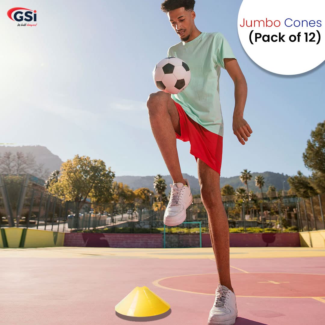 GSi Jumbo Soccer Cones - 12 Pack | High Visibility | Convertible Cone/Hurdle | Carry Strap Included | for Sports Training Drills